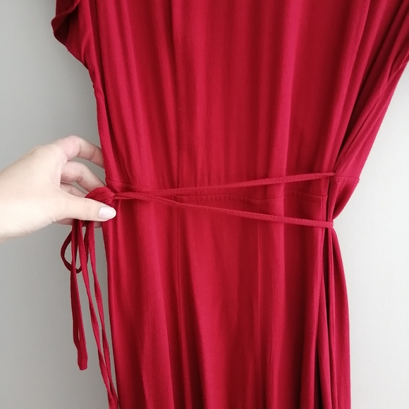 Reformation Orchid Front Tie Wrap Cutout Maxi Dress Red Flutter Sleeves Size 12 - Picture 14 of 17